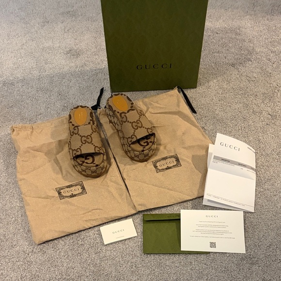 Gucci Shoes - Gucci Tan Monogram Sandals